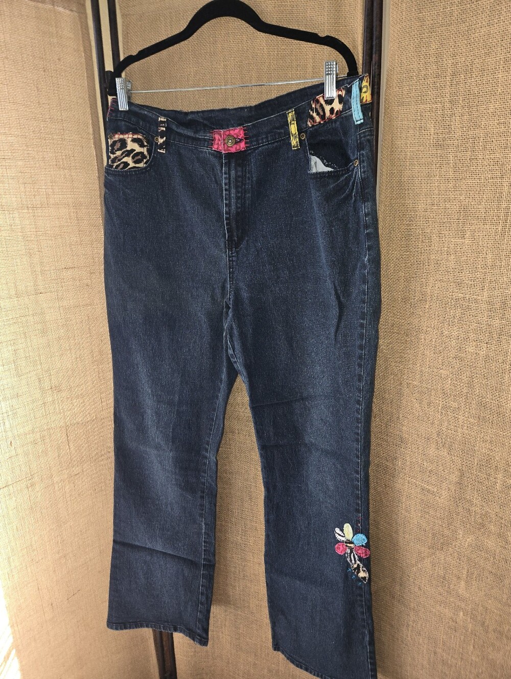 Women's DG2 By Diane Gilman Blue Jeans Floral Patchwork Bohemian 18WT